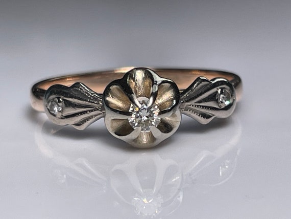 Antique Belcher Mount Diamond Ring in Two Tone 14… - image 6