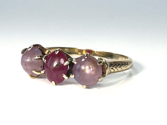 Victorian Star Ruby Past Present Future Ring in 1… - image 1