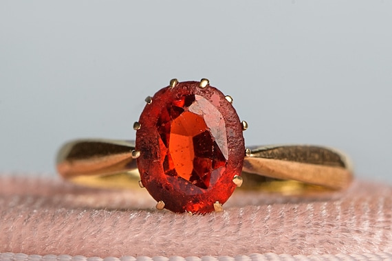 Antique 18K Gold Crown Mount Ruby Paste Ring Vict… - image 7