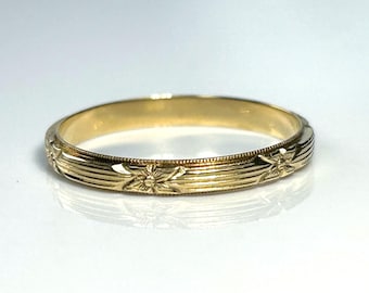 Art Deco 14K Gold Blossom Band Size 11 1/4