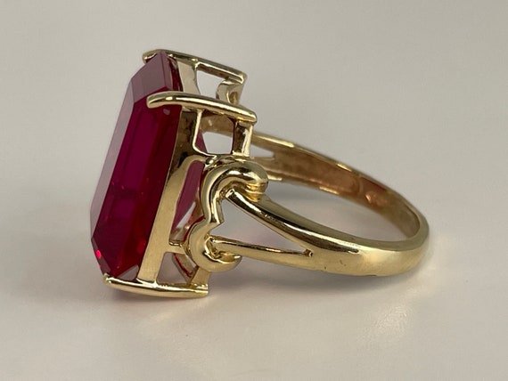 Art Deco Emerald Cut Ruby Ring in 10K Yellow Gold - image 7