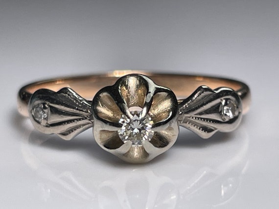 Antique Belcher Mount Diamond Ring in Two Tone 14… - image 7