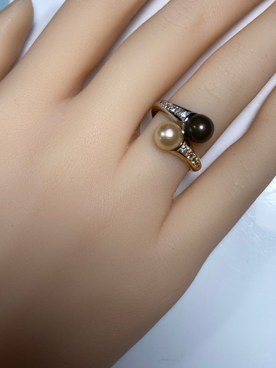 Vintage 18K Gold Two Tone Brown and White Pearl D… - image 4