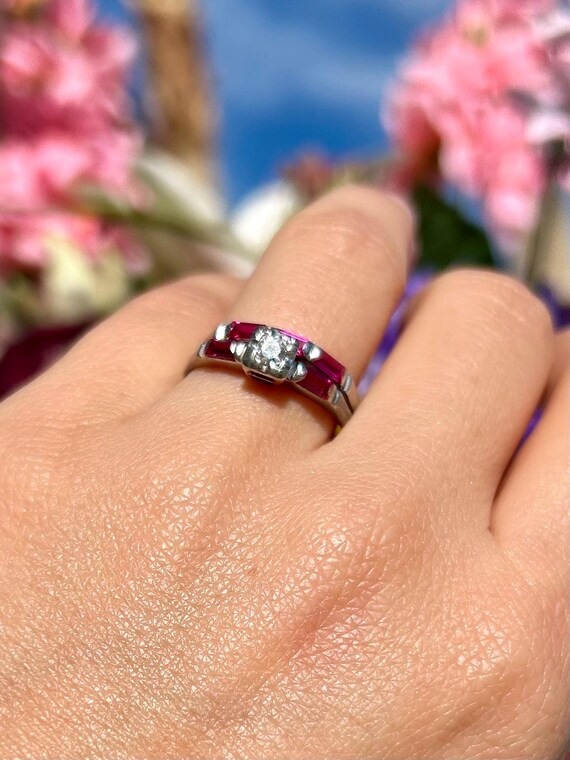 Art Deco Transitional Cut Diamond Ruby Baguette R… - image 7