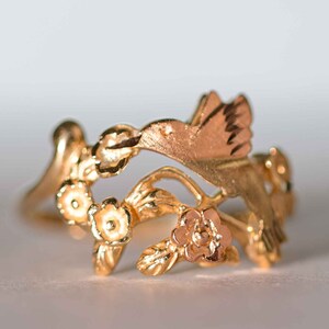 Reserved for P - Vintage Golden Bird Ring in 10K Mixed Golds