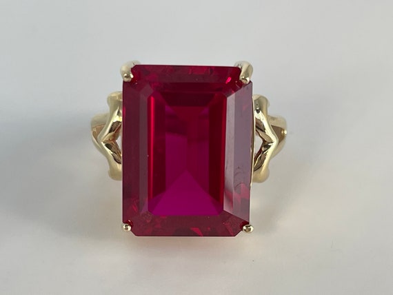Art Deco Emerald Cut Ruby Ring in 10K Yellow Gold - image 2