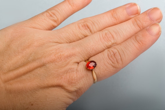 Antique 18K Gold Crown Mount Ruby Paste Ring Vict… - image 8