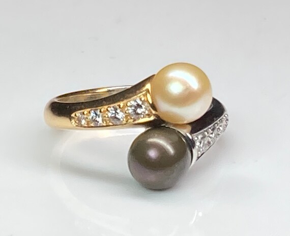 Vintage 18K Gold Two Tone Brown and White Pearl D… - image 8