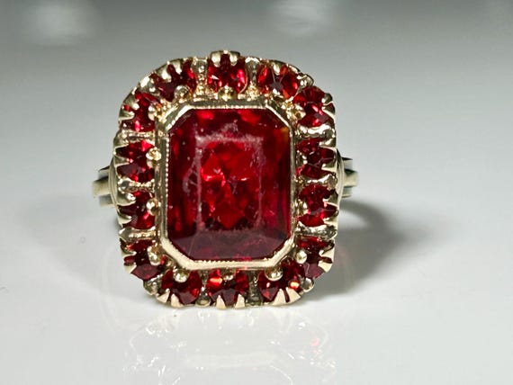 Victorian Bezel Mount Ruby Paste Ring in 10K Yell… - image 15