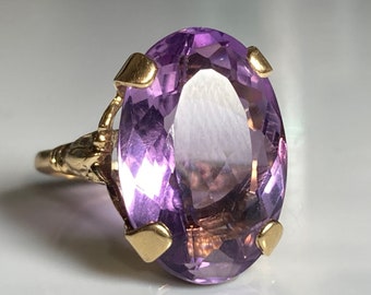 Antique Art Nouveau Amethyst Ring in 14K Yellow Gold