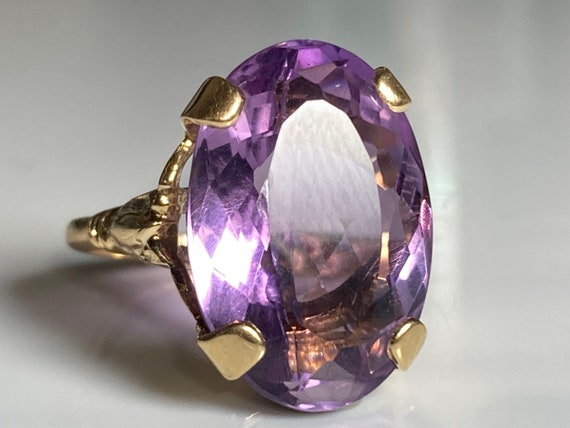 Antique Art Nouveau Amethyst Ring in 14K Yellow G… - image 1