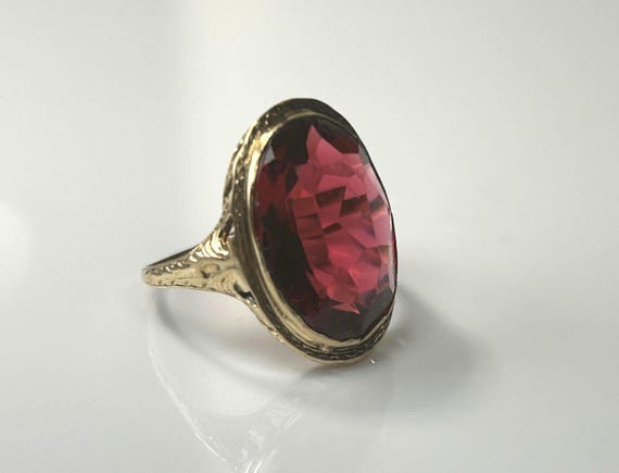 Edwardian Bezel Mount Large Ruby Paste Ring in 10… - image 3