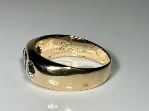 Heavy Antique Dated 1893 Ruby Mine Cut Diamond Gy… - image 5