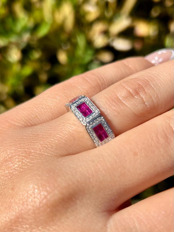 EFFY Ruby Diamond Wide Band Heavy in 14K White Go… - image 11