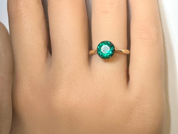 Victorian Emerald Paste Solitaire Ring 14K Yellow… - image 9