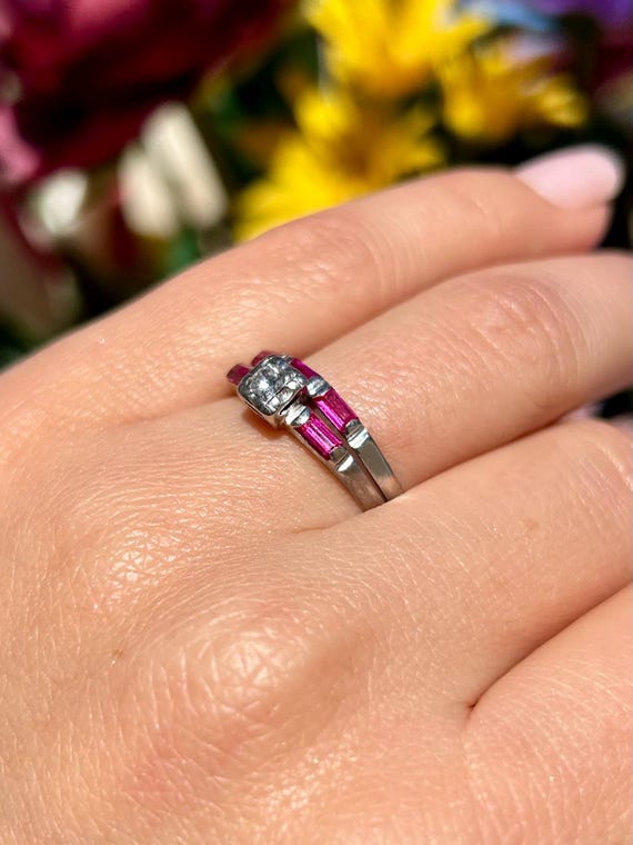 Art Deco Transitional Cut Diamond Ruby Baguette R… - image 6