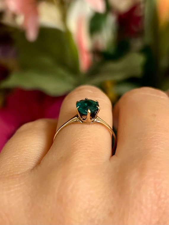 Victorian Round Cut Emerald Paste Solitaire Ring … - image 6