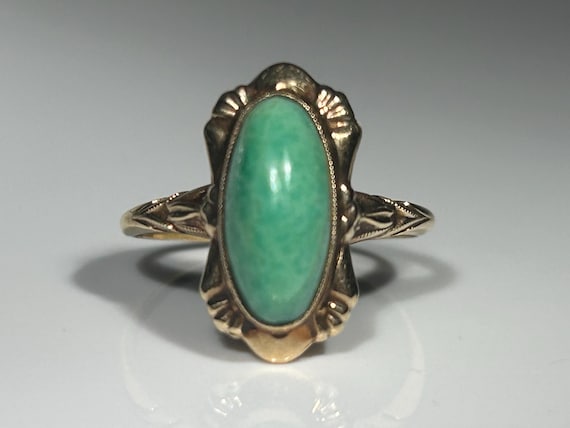 Victorian Bezel Mount Chrysoprase Ring in 10K Yellow Gold