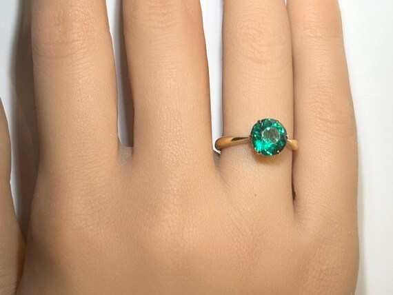 Victorian Emerald Paste Solitaire Ring 14K Yellow… - image 6