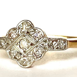 Antique Transitional Cut Diamond Platinum and Yellow Gold Ring