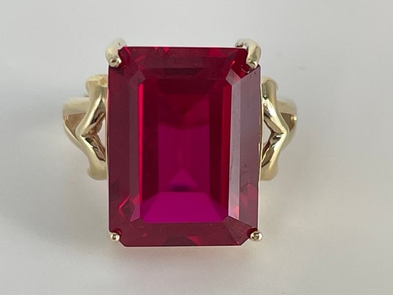 Art Deco Emerald Cut Ruby Ring in 10K Yellow Gold - image 1