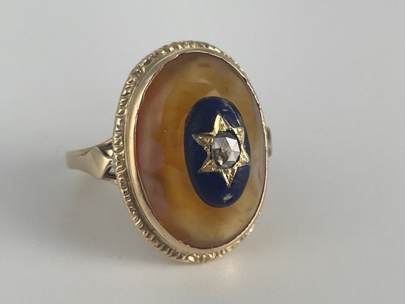 Antique Rose Cut Diamond Eye Agate Enamel Ring 14… - image 5