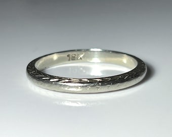 Art Deco 18K White Gold Wedding Ring or Stacking Band