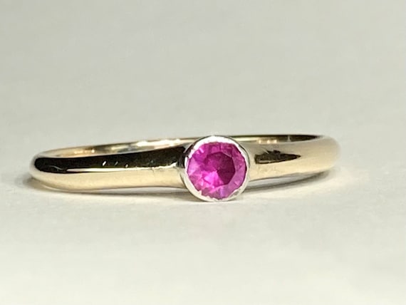 Antique Ruby Low Rise Stacking Ring in 14K Yellow… - image 1