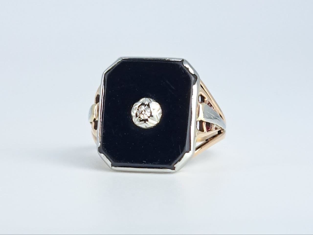 Art Deco Black Onyx Diamond Ring in 10K Two-tone Gold - Etsy
