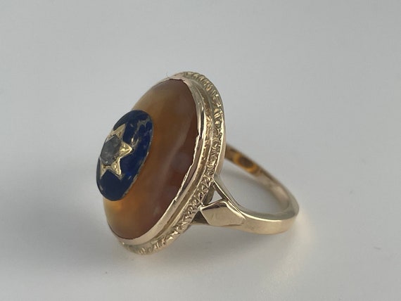 Antique Rose Cut Diamond Eye Agate Enamel Ring 14… - image 4