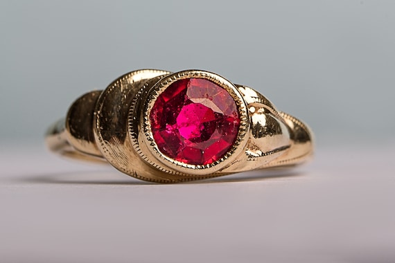 Vintage 14k Yellow Gold Ruby Ring Antique Edwardian Ruby Ring - Etsy Denmark