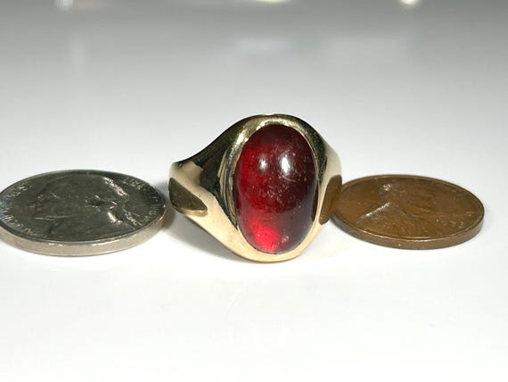 Victorian Ruby Paste Cabochon Gypsy Ring in 14K Y… - image 3