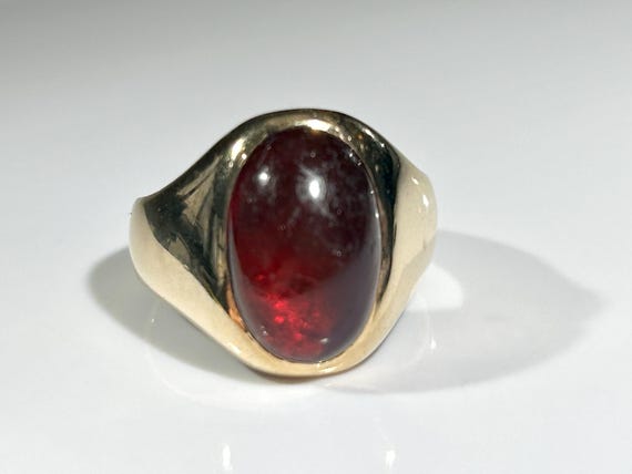 Victorian Ruby Paste Cabochon Gypsy Ring in 14K Y… - image 13