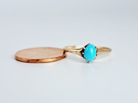 Antique Turquoise Solitaire Cabochon Ring in 10K … - image 5