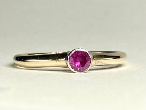 Antique Ruby Low Rise Stacking Ring in 14K Yellow… - image 3