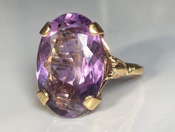 Antique Art Nouveau Amethyst Ring in 14K Yellow G… - image 2