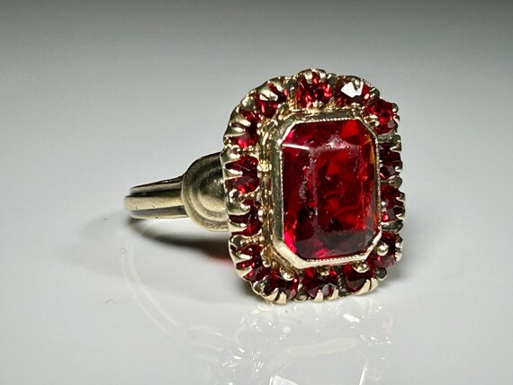 Victorian Bezel Mount Ruby Paste Ring in 10K Yell… - image 6