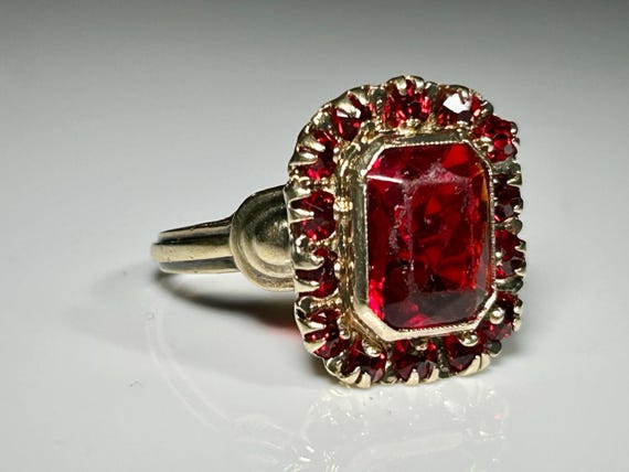 Victorian Bezel Mount Ruby Paste Ring in 10K Yell… - image 18