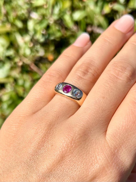 Heavy Antique Dated 1893 Ruby Mine Cut Diamond Gy… - image 9