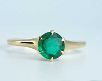 Ostby Barton Emerald Paste Solitaire Ring in Yellow Gold Victorian Era