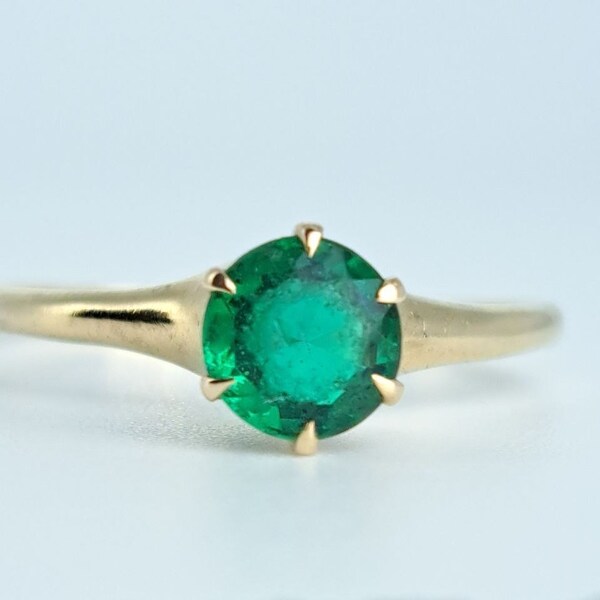 Ostby Barton Emerald Paste Solitaire Ring in Yellow Gold Victorian Era