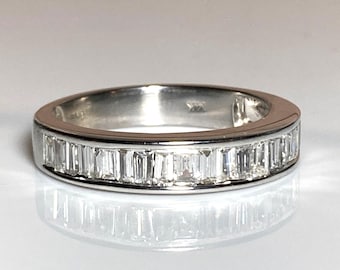 Vintage Diamond Baguette Half Eternity Ring in 14K White Gold