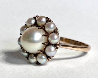 Reserved for K - Antique Victorian Claw Mount Pearl Cluster Ring in 10K Yellow Gold