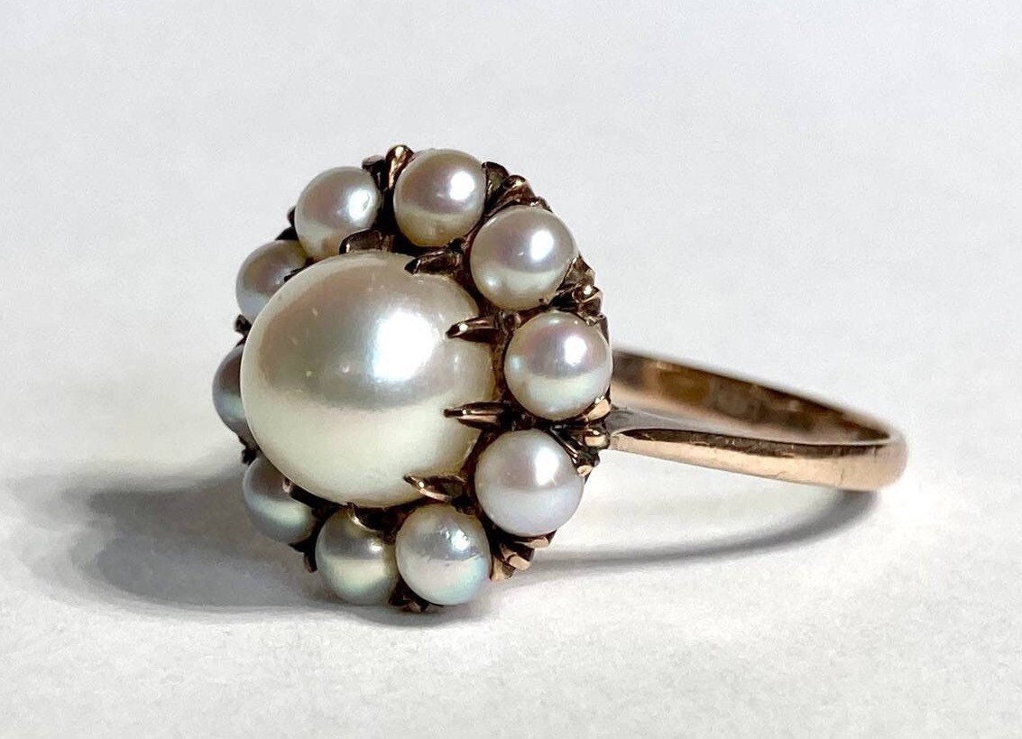 18k White Gold Cultured Pearl and Diamond Antique Style Ring – Chalmers  Jewelers