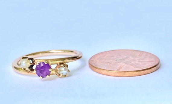 Victorian 10K Gold Amethyst Seed Pearl Bypass Ring - image 8