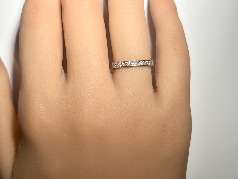 Art Deco Platinum Mine Cut Diamond Eternity Band with Engraving image 10