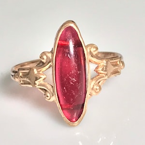 Antique Art Nouveau Ruby Navette Ring in 10K Yellow  circal 1880