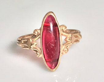 Antique Art Nouveau Ruby Navette Ring in 10K Yellow  circal 1880