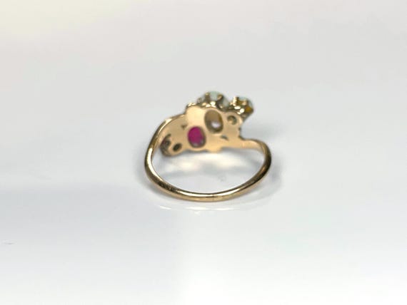 Art Nouveau Oval Opal Ruby Ring in 10K Yellow Gold - image 7
