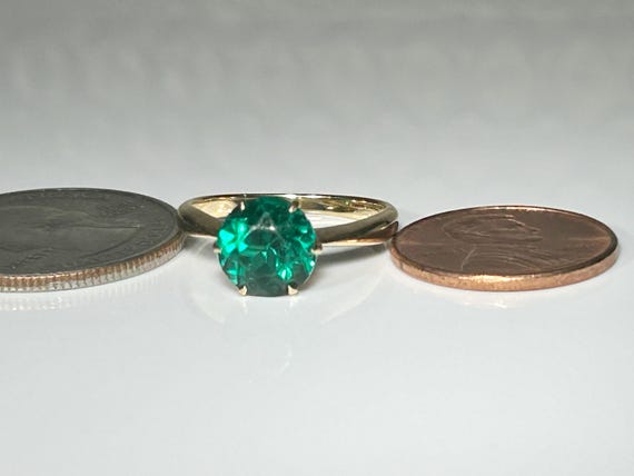 Victorian Emerald Paste Solitaire Ring 14K Yellow… - image 12